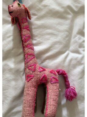 Mexican Folk Art Handsewn Wool Colorful Embroidered Yarn Stuffed Giraffe